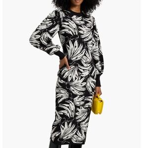 Farm Rio Banana Sweater Puff Sleeve Black & White Bossa Dress Sz S